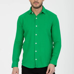 Crinkled Button-Down (White Buttons) Long Sleeve Shirt // Green (M)