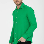 Crinkled Button-Down (White Buttons) Long Sleeve Shirt // Green (M)