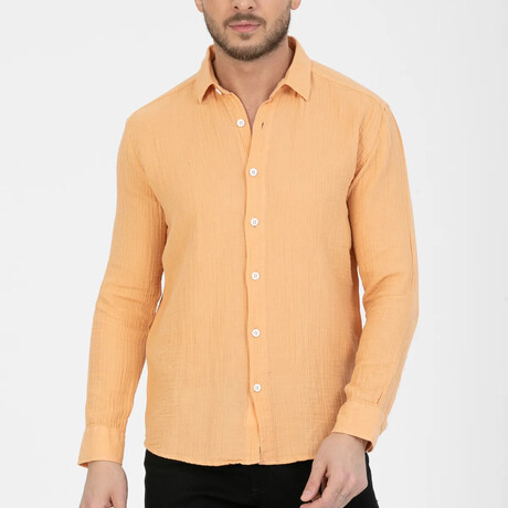 Crinkled Button-Down (White Buttons) Long Sleeve Shirt // Yellow (XS)