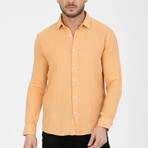 Crinkled Button-Down (White Buttons) Long Sleeve Shirt // Yellow (M)