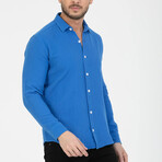 Crinkled Button-Down (White Buttons) Long Sleeve Shirt // Sax Blue (L)