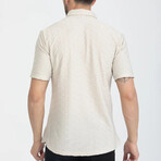 Textured Button-Up (Black Buttons) Short Sleeve Shirt // Beige (L)