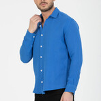 Crinkled Button-Down (White Buttons) Long Sleeve Shirt // Sax Blue (L)