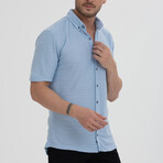 Striped Button-Down (Black Buttons) Short Sleeve Shirt // Light Blue (L)