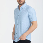 Textured Button-Up (Black Buttons) Short Sleeve Shirt // Light Blue (M)