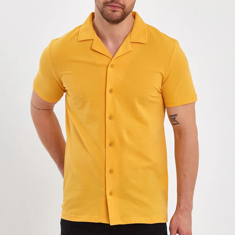 Solid Button-Down Short Sleeve Shirt // Yellow (XS)
