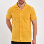 Solid Button-Down Short Sleeve Shirt // Yellow (M)