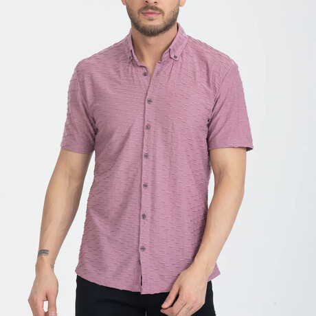 Textured Button-Up (Black Buttons) Short Sleeve Shirt // Lilac (XS)