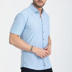 Textured Button-Up (Black Buttons) Short Sleeve Shirt // Light Blue (M)
