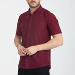 Textured Button-Up (Black Buttons) Short Sleeve Shirt // Burgundy (L)