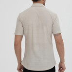 Striped Button-Down (Black Buttons) Short Sleeve Shirt // Beige (L)
