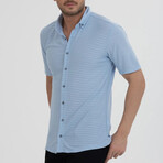 Striped Button-Down (Black Buttons) Short Sleeve Shirt // Light Blue (L)