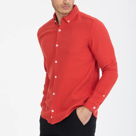 Solid Button-Down (White Buttons) Long Sleeve Shirt // Red (XS)