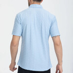 Textured Button-Up (Black Buttons) Short Sleeve Shirt // Light Blue (M)