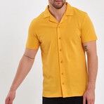 Solid Button-Down Short Sleeve Shirt // Yellow (M)