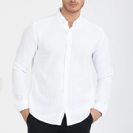 Solid Button-Down (White Buttons) Long Sleeve Shirt // White (XS)