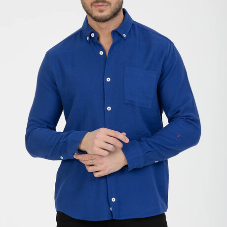 Textured Button-Down (White Buttons) Long Sleeve Shirt // Sax Blue (XS)
