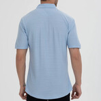 Striped Button-Down (Black Buttons) Short Sleeve Shirt // Light Blue (L)