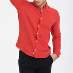 Solid Button-Down (White Buttons) Long Sleeve Shirt // Red (XL)