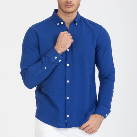 Solid Button-Down (White Buttons) Long Sleeve Shirt // Sax Blue (XS)