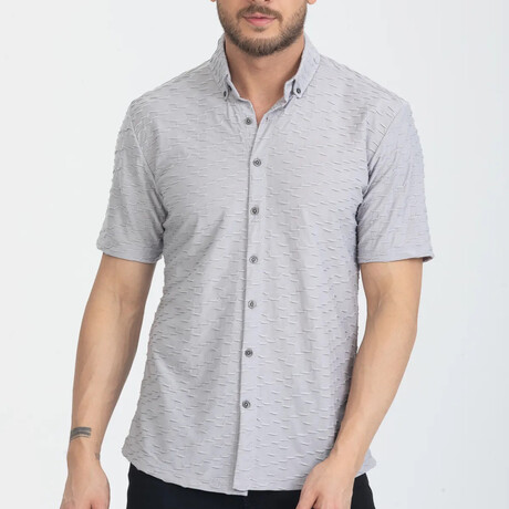 Textured Button-Down (Black Buttons) Short Sleeve Shirt // Gray (XS)