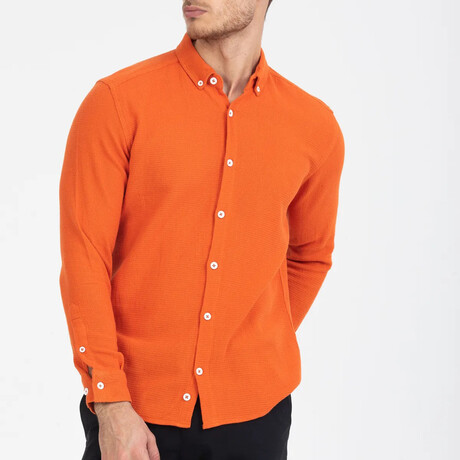 Solid Button-Down (White Buttons) Long Sleeve Shirt // Orange (XS)