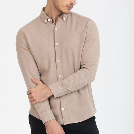 Solid Button-Down (White Buttons) Long Sleeve Shirt // Beige (XS)