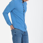 Solid Button-Down (White Buttons) Long Sleeve Shirt // Light Blue (L)