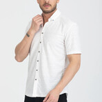 Textured Button-Up (Black Buttons) Short Sleeve Shirt // White (L)