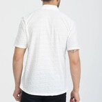 Textured Button-Up (Black Buttons) Short Sleeve Shirt // White (L)