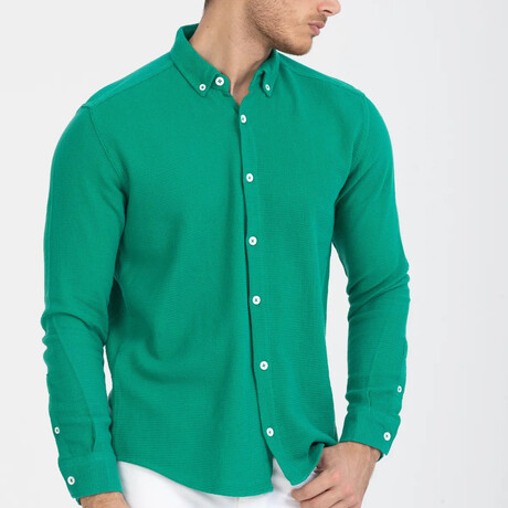 Solid Button-Down (White Buttons) Long Sleeve Shirt // Green (XS)