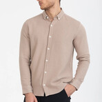 Solid Button-Down (White Buttons) Long Sleeve Shirt // Beige (2XL)