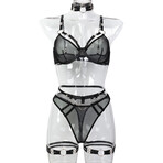 Obsession Strapped 4 Piece Black Lingerie Set (S)