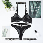 Obsession Strapped 4 Piece Black Lingerie Set (S)