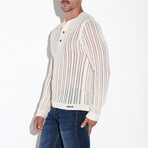 KNITTED STRIPE HENLEY // OFF-WHITE (S)