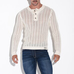 KNITTED STRIPE HENLEY // OFF-WHITE (S)