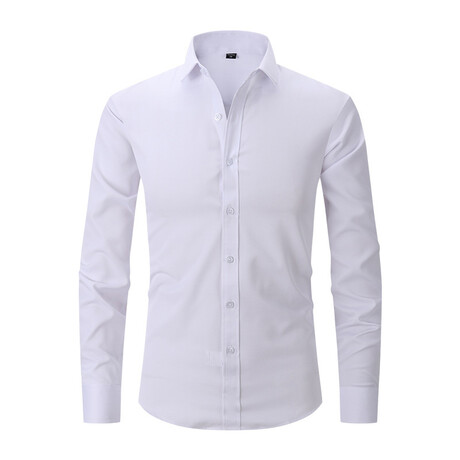 Satin Solid Long Sleeve White Buttons Button-Up Shirt // White (XS)