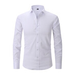 Satin Solid Long Sleeve White Buttons Button-Up Shirt // White (4XL)