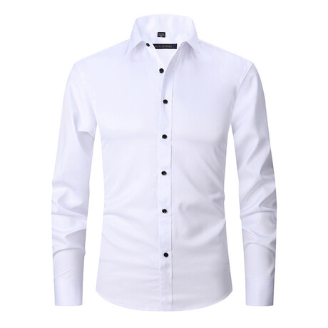 Satin Solid Long Sleeve Black Buttons Button-Up Shirt // White (XS)