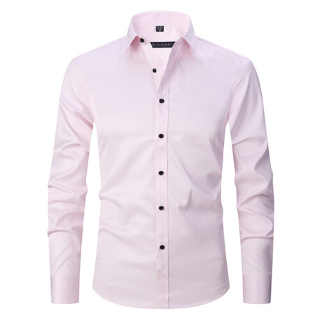 Satin Solid Long Sleeve Black Buttons Button-Up Shirt // Pink (XS)