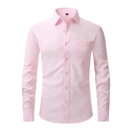 Solid Front Pocket Long Sleeve Button-Up Shirt // Pink (XS)