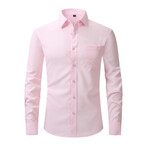 Solid Front Pocket Long Sleeve Button-Up Shirt // Pink (S)
