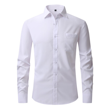 Solid Front Pocket Long Sleeve Button-Up Shirt // White (XS)