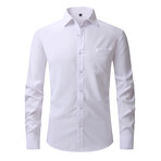 Solid Front Pocket Long Sleeve Button-Up Shirt // White (M)