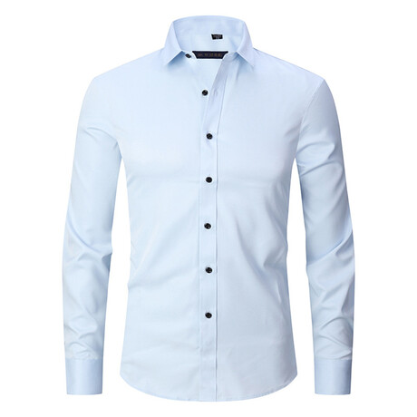 Satin Solid Long Sleeve Black Buttons Button-Up Shirt // Light Blue (XS)