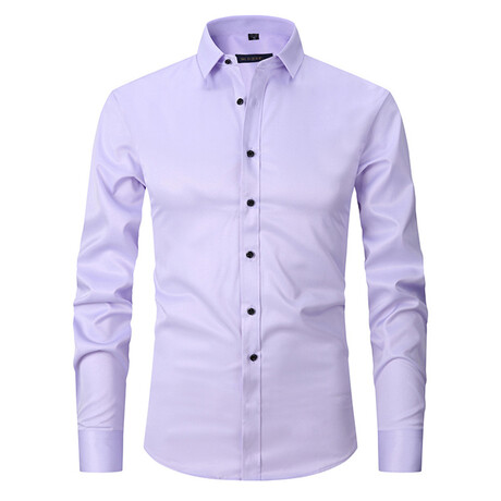 Satin Solid Long Sleeve Black Buttons Button-Up Shirt // Lilac (XS)