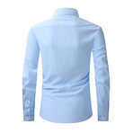Solid Front Pocket Long Sleeve Button-Up Shirt // Blue (2XL)