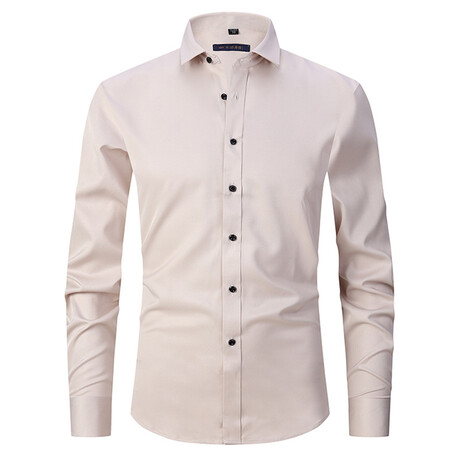 Satin Finish Long Sleeve Black Buttons Button-Up Shirt // Apricot (XS)