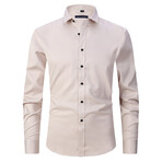 Satin Finish Long Sleeve Black Buttons Button-Up Shirt // Apricot (XS)