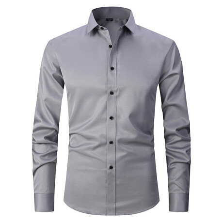 Satin Finish Long Sleeve Black Buttons Button-Up Shirt // Gray (XS)